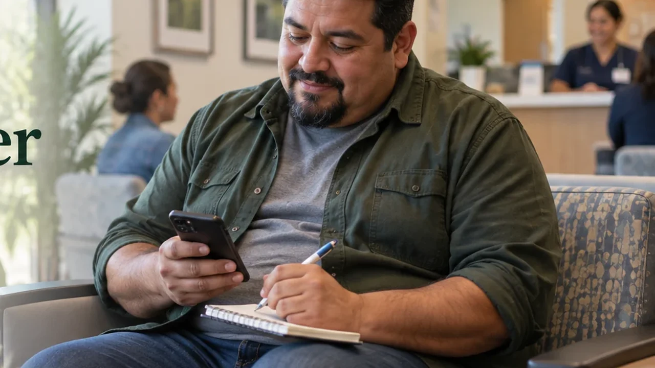 An MHR Club member preparing questions while waiting for an appointment.