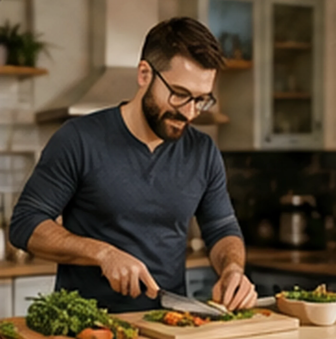 An adult preparing an everyday meal at home.