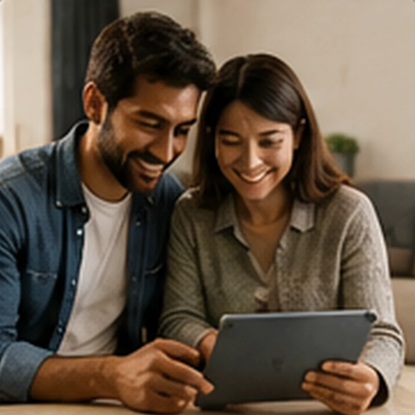 A couple reviewing information together.