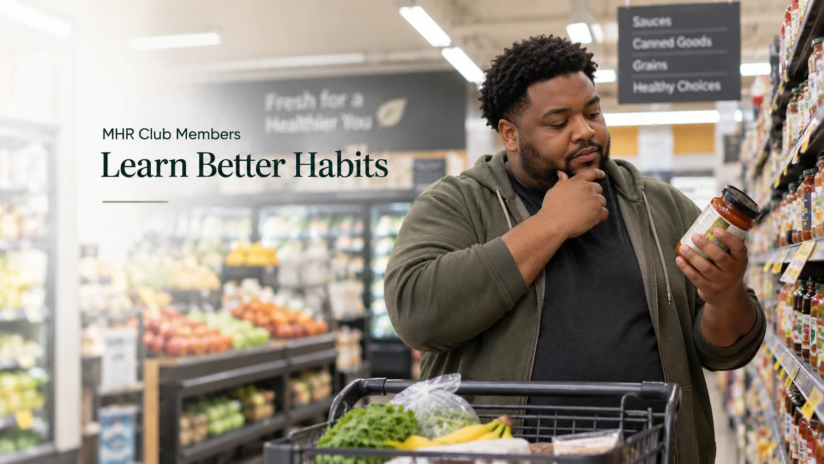 MHR Club member comparing a grocery product label.