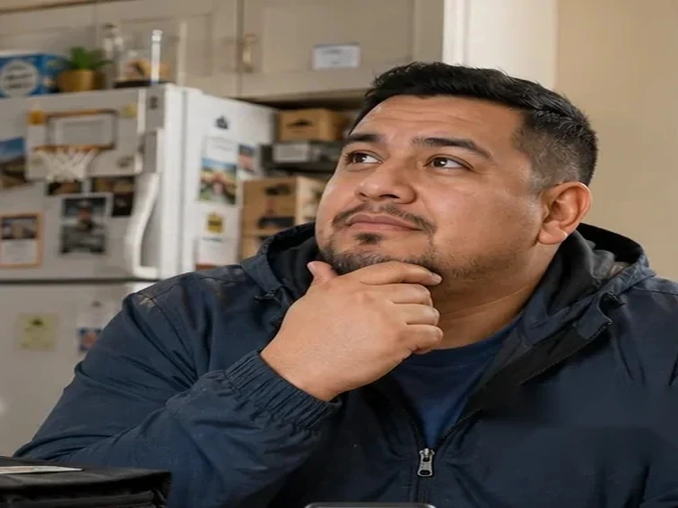 A man reflecting during an everyday routine at home